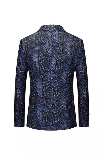 Dark Navy Jacquard Notched Lapel Single-breasted Men's Formal Blazer
